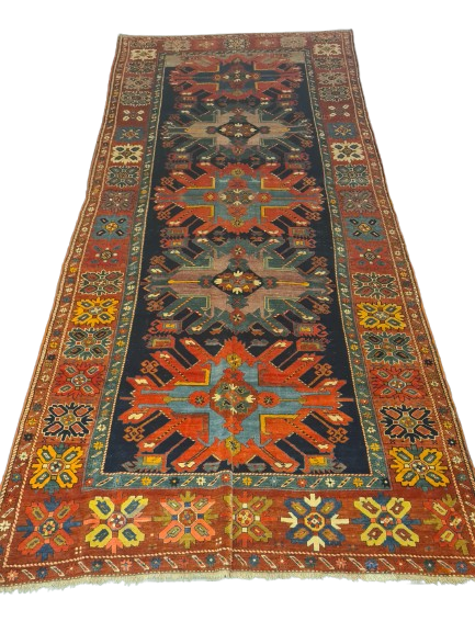 Orientteppich Antiker Teppich Handgeknüpfter Kazak Seltenes Sammlerstück 393x176cm