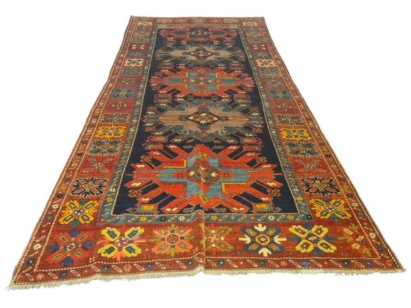 Orientteppich Antiker Teppich Handgeknüpfter Kazak Seltenes Sammlerstück 393x176cm