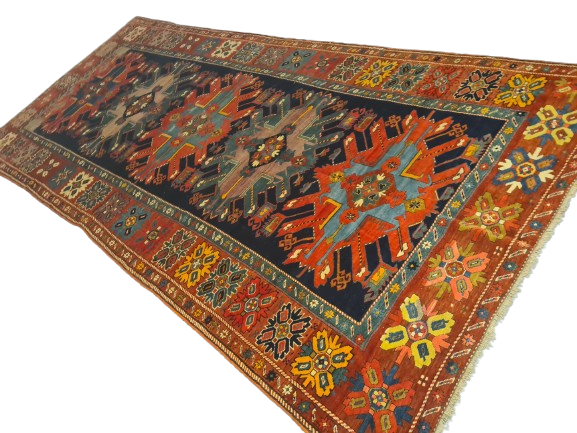 Orientteppich Antiker Teppich Handgeknüpfter Kazak Seltenes Sammlerstück 393x176cm