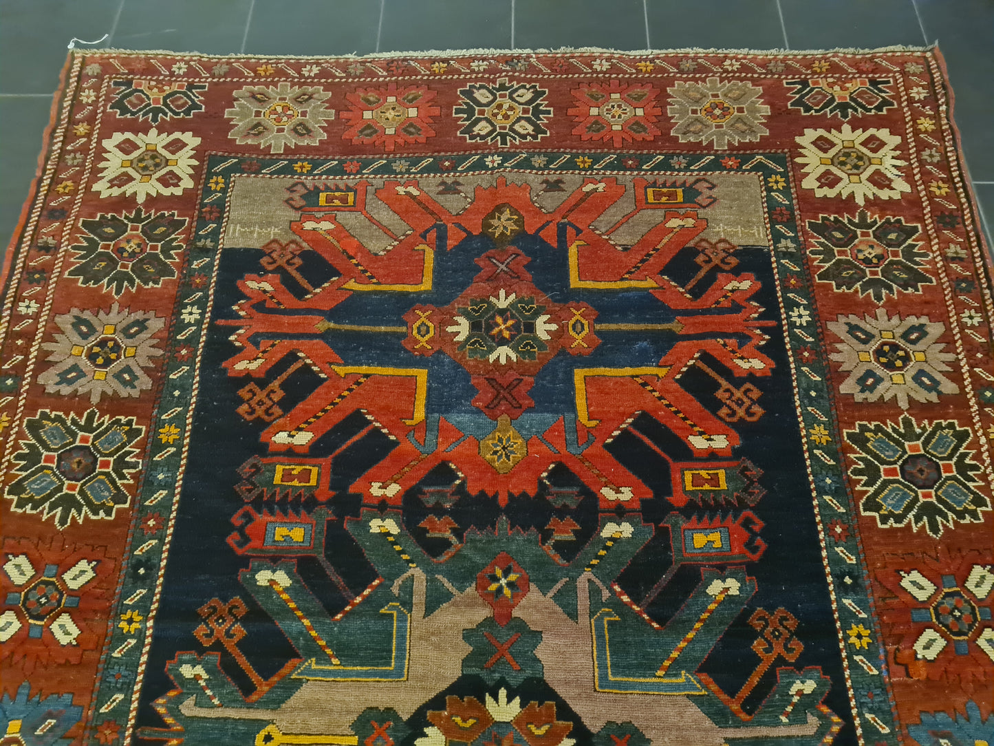 Orientteppich Antiker Teppich Handgeknüpfter Kazak Seltenes Sammlerstück 393x176cm