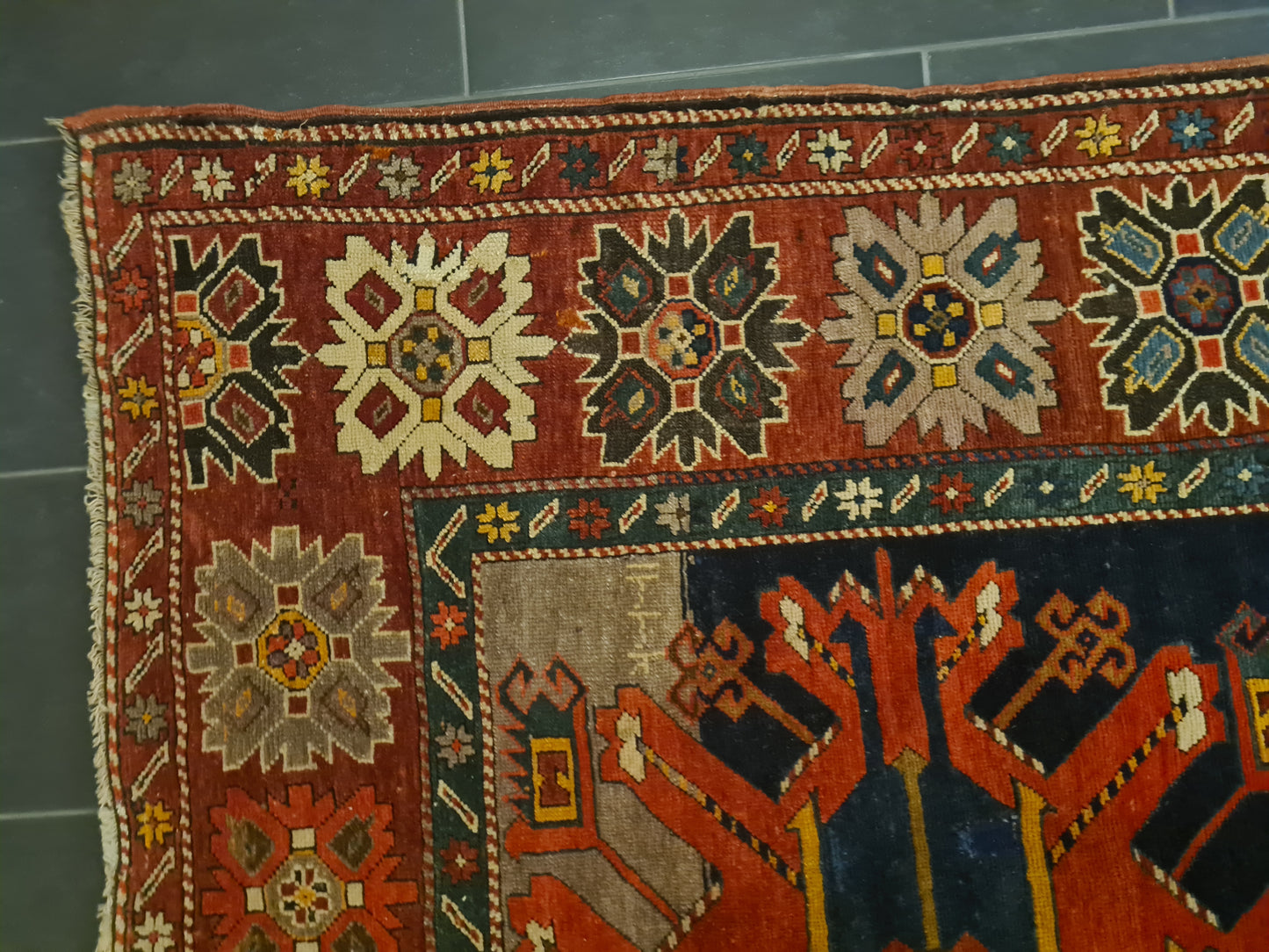 Orientteppich Antiker Teppich Handgeknüpfter Kazak Seltenes Sammlerstück 393x176cm