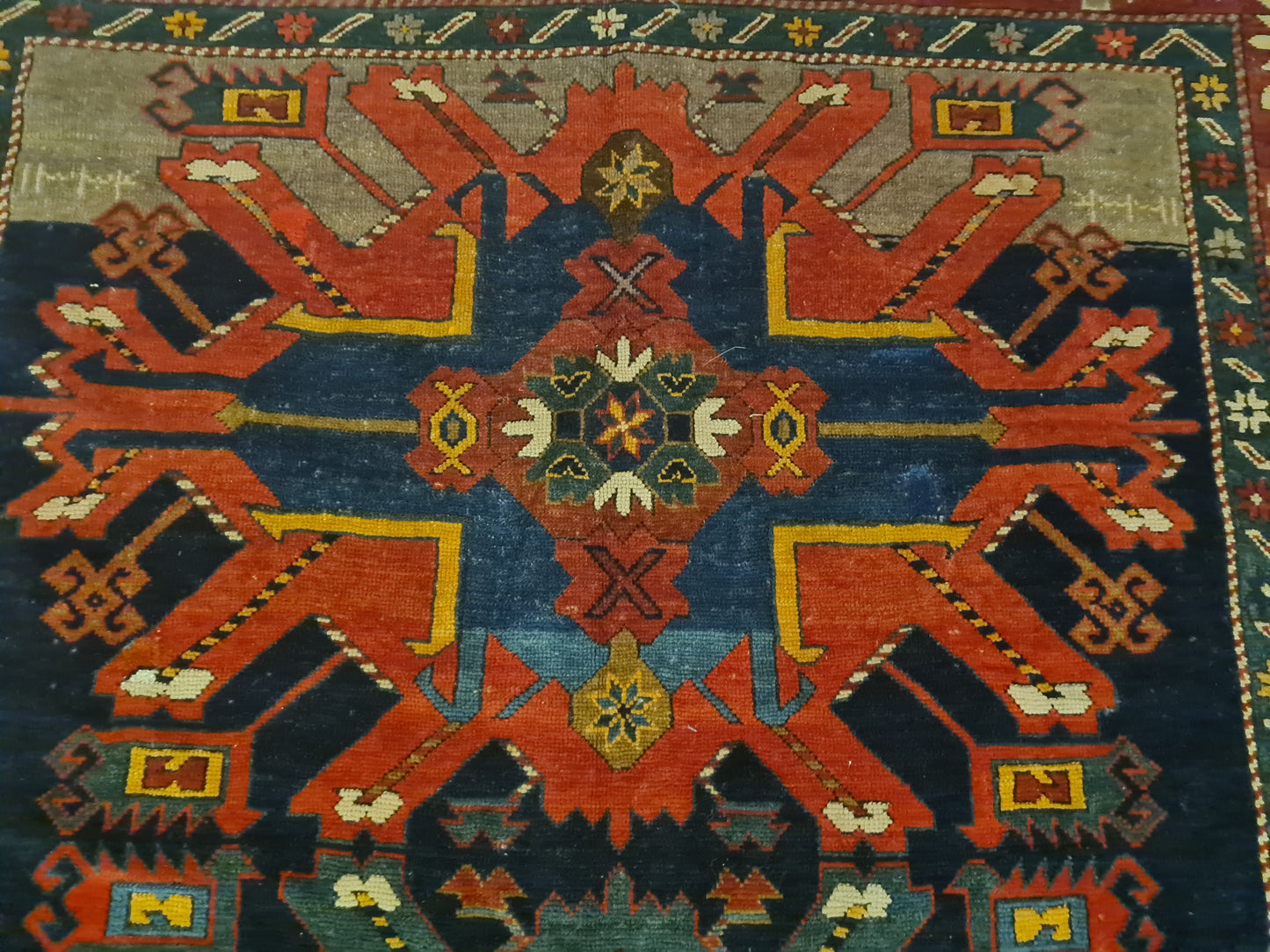 Orientteppich Antiker Teppich Handgeknüpfter Kazak Seltenes Sammlerstück 393x176cm