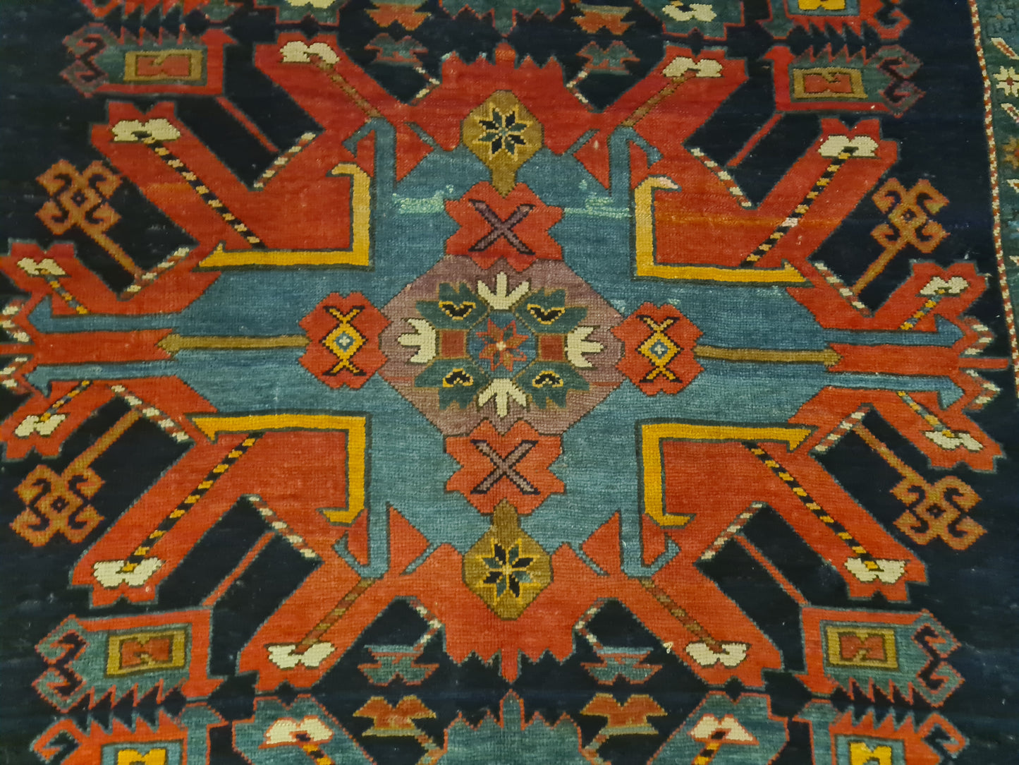 Orientteppich Antiker Teppich Handgeknüpfter Kazak Seltenes Sammlerstück 393x176cm