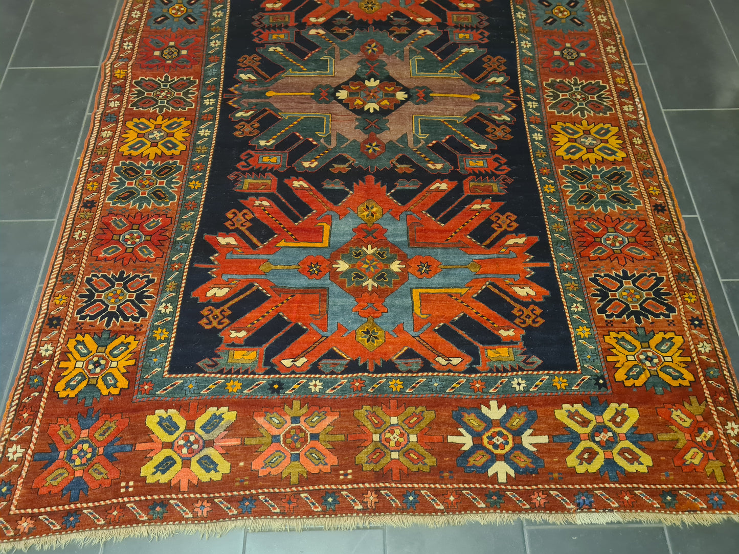 Orientteppich Antiker Teppich Handgeknüpfter Kazak Seltenes Sammlerstück 393x176cm