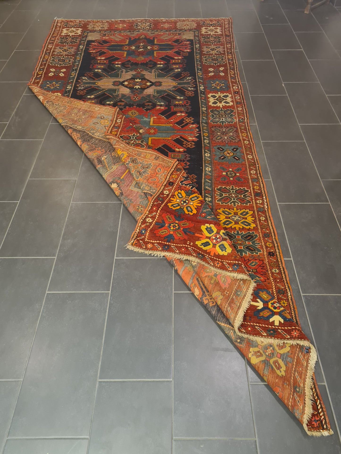 Orientteppich Antiker Teppich Handgeknüpfter Kazak Seltenes Sammlerstück 393x176cm