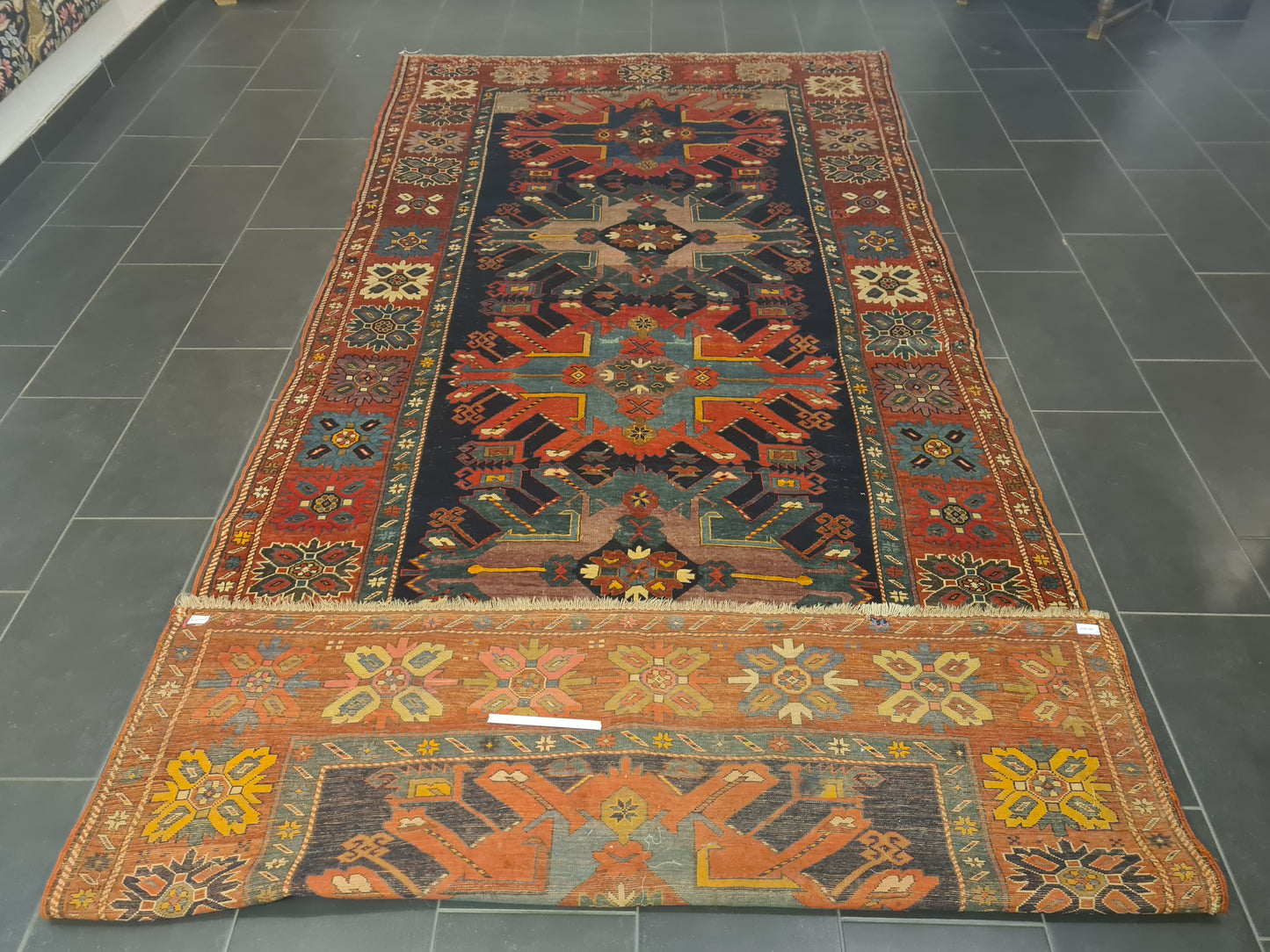 Orientteppich Antiker Teppich Handgeknüpfter Kazak Seltenes Sammlerstück 393x176cm