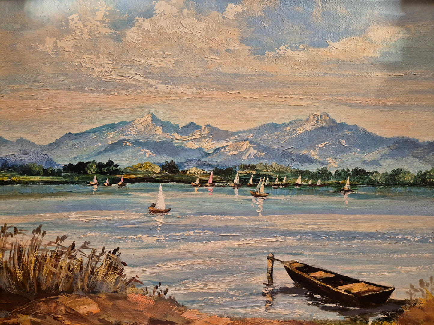 Ölgemälde Gemälde Landschaft mit See Professor Erich O. Bärsch (XX)