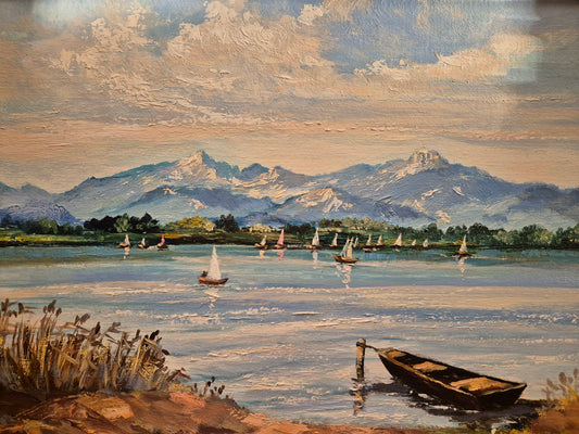 Ölgemälde Gemälde Landschaft mit See Professor Erich O. Bärsch (XX)