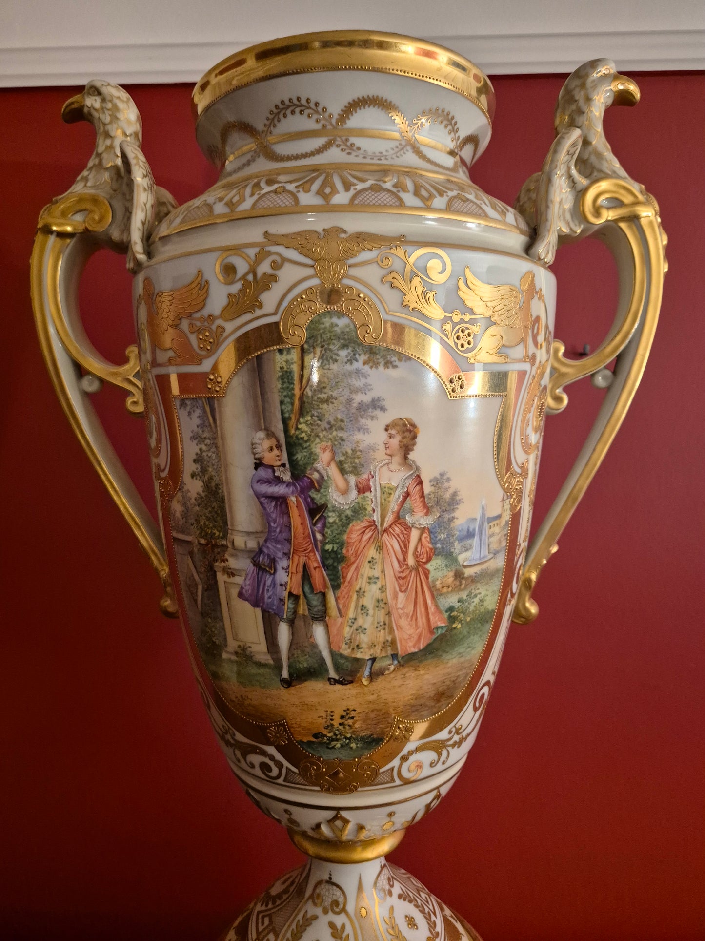 Ambrosius Lamm Dresden 1900 Jh. Große Handbemalte Henkelvase