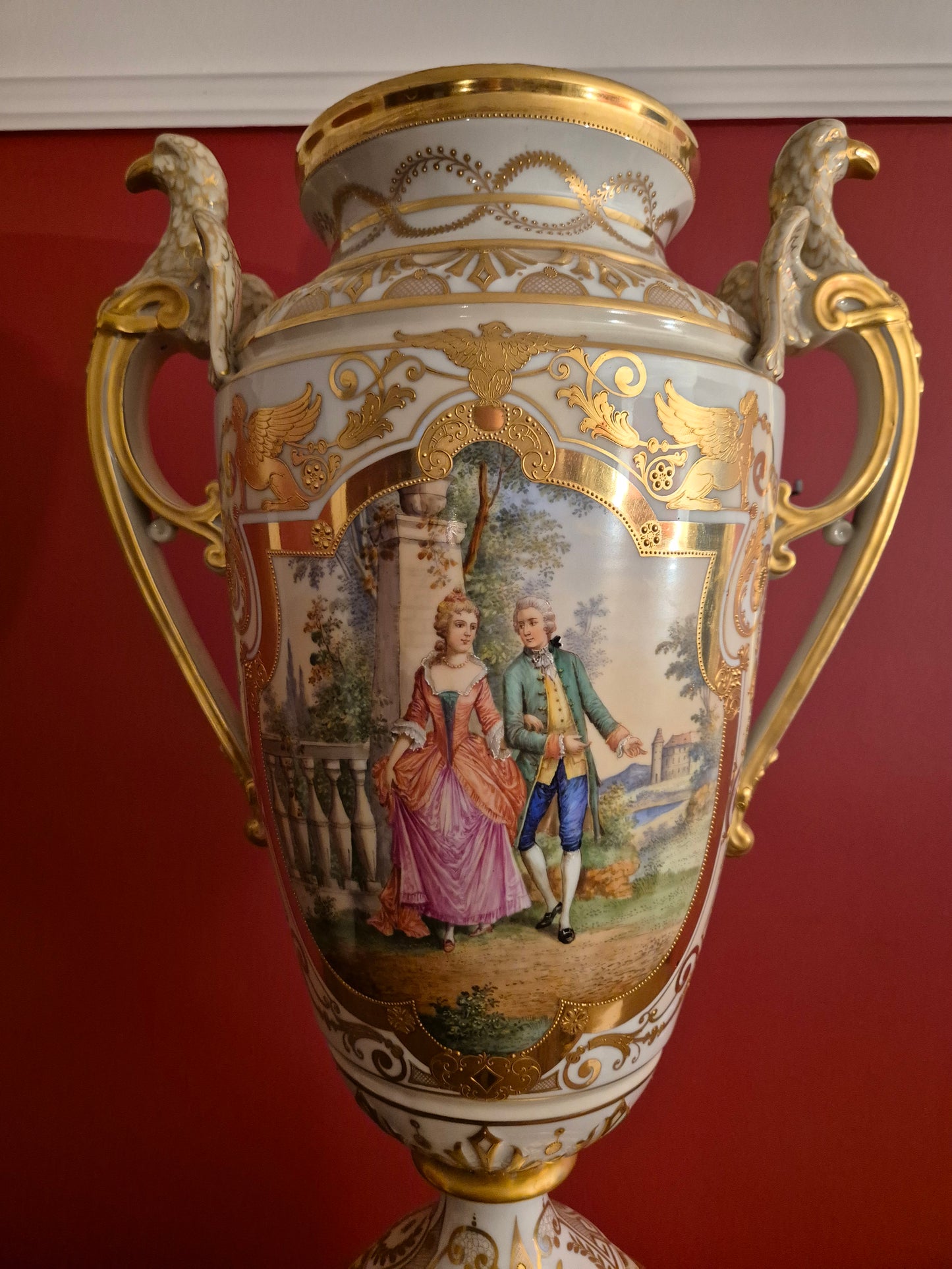 Ambrosius Lamm Dresden 1900 Jh. Große Handbemalte Henkelvase