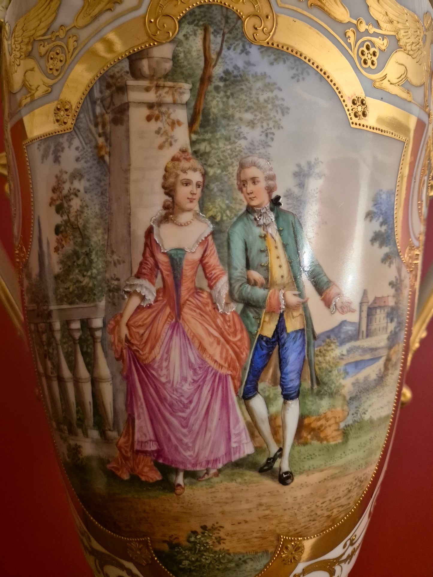 Ambrosius Lamm Dresden 1900 Jh. Große Handbemalte Henkelvase