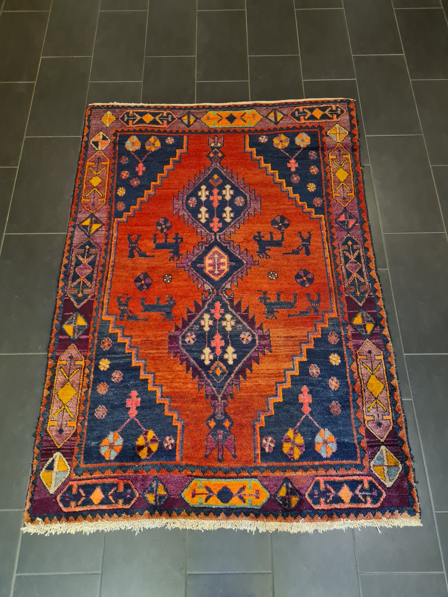 Perserteppich Orientteppich Handgeknüpfter Teppich Afshari antik 208x147cm