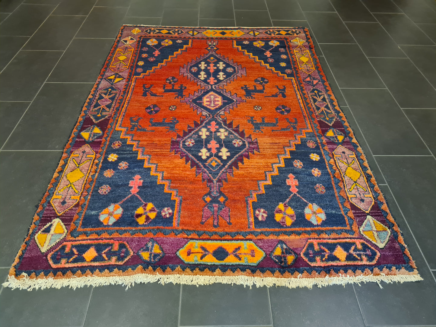 Perserteppich Orientteppich Handgeknüpfter Teppich Afshari antik 208x147cm