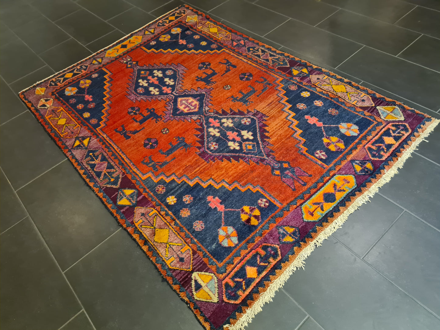 Perserteppich Orientteppich Handgeknüpfter Teppich Afshari antik 208x147cm