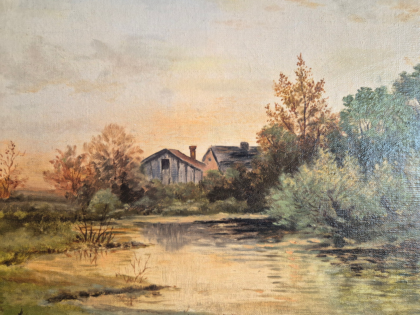 Deutsche Schule (XX) Ölgemälde Idyllische Landschaft 47x74cm