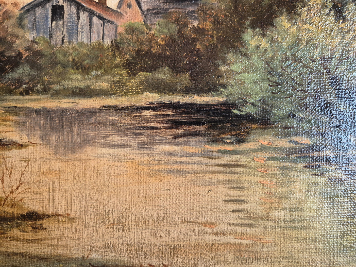 Deutsche Schule (XX) Ölgemälde Idyllische Landschaft 47x74cm