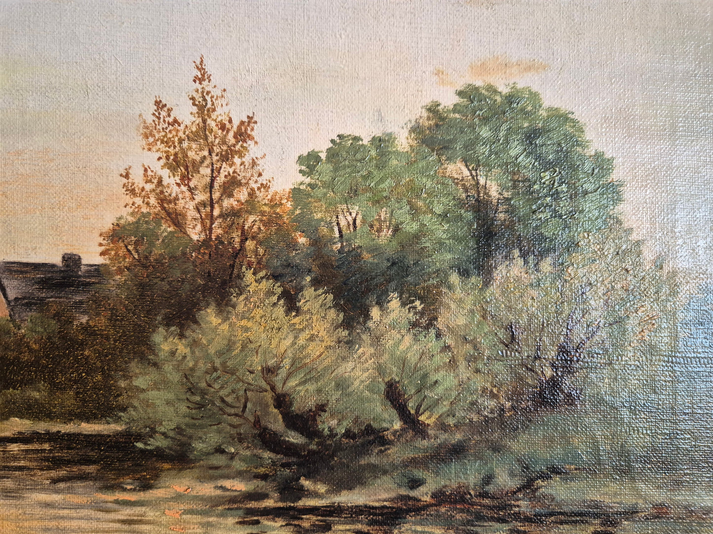 Deutsche Schule (XX) Ölgemälde Idyllische Landschaft 47x74cm