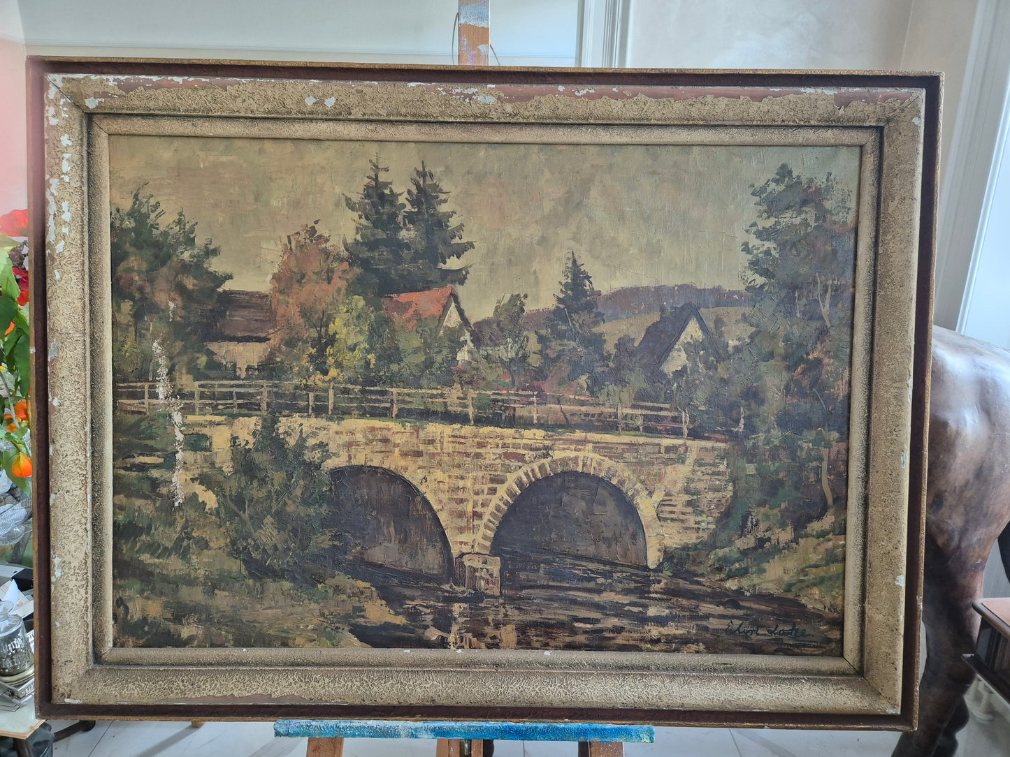 Ölgemälde Steinbrücke Europäische Schule 20. Jhrd. 52x45 cm