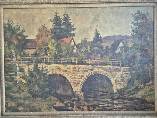 Ölgemälde Steinbrücke Europäische Schule 20. Jhrd. 52x45 cm