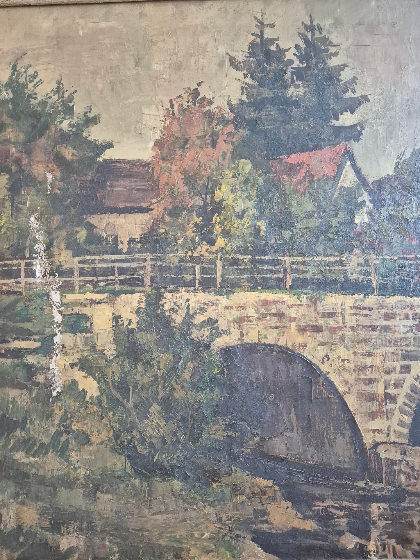 Ölgemälde Steinbrücke Europäische Schule 20. Jhrd. 52x45 cm