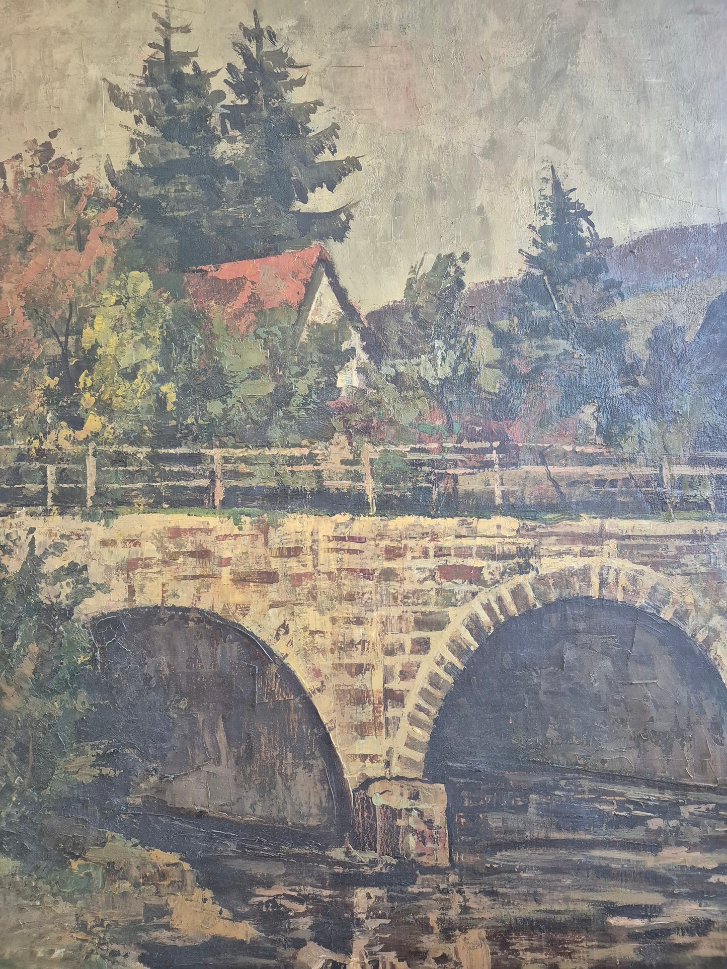 Ölgemälde Steinbrücke Europäische Schule 20. Jhrd. 52x45 cm