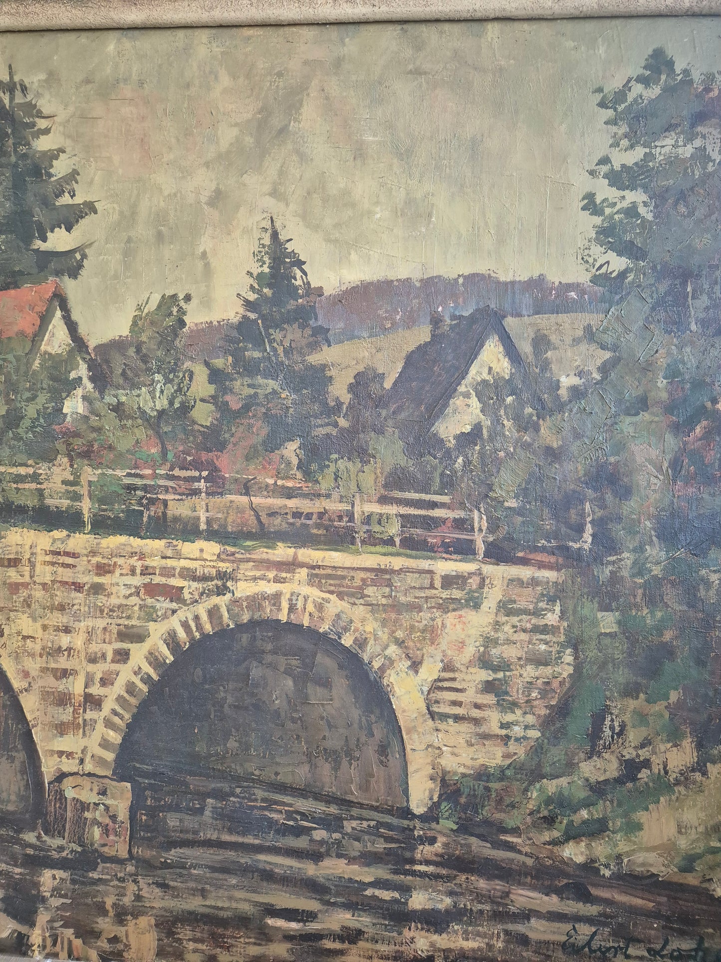 Ölgemälde Steinbrücke Europäische Schule 20. Jhrd. 52x45 cm