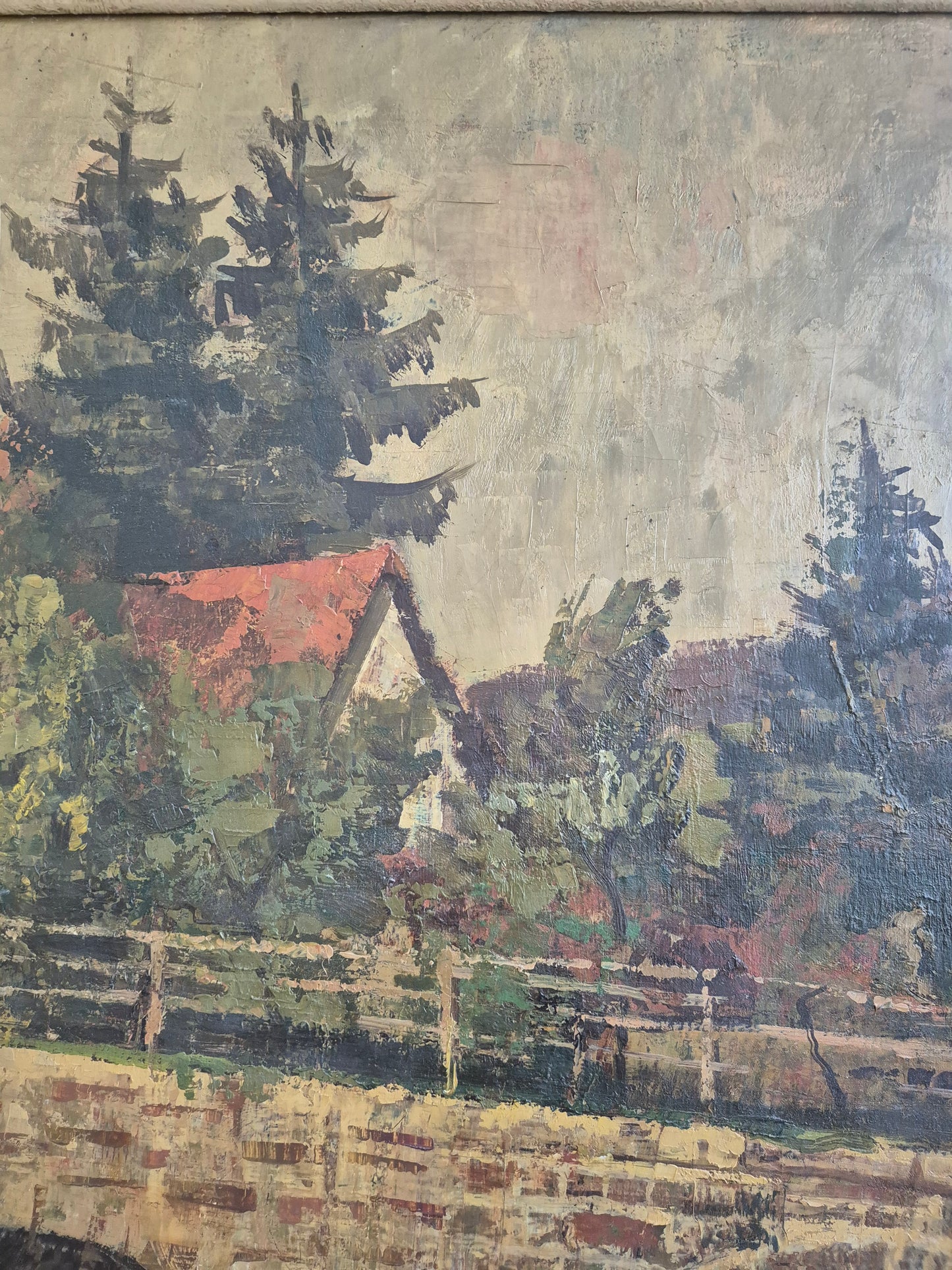 Ölgemälde Steinbrücke Europäische Schule 20. Jhrd. 52x45 cm