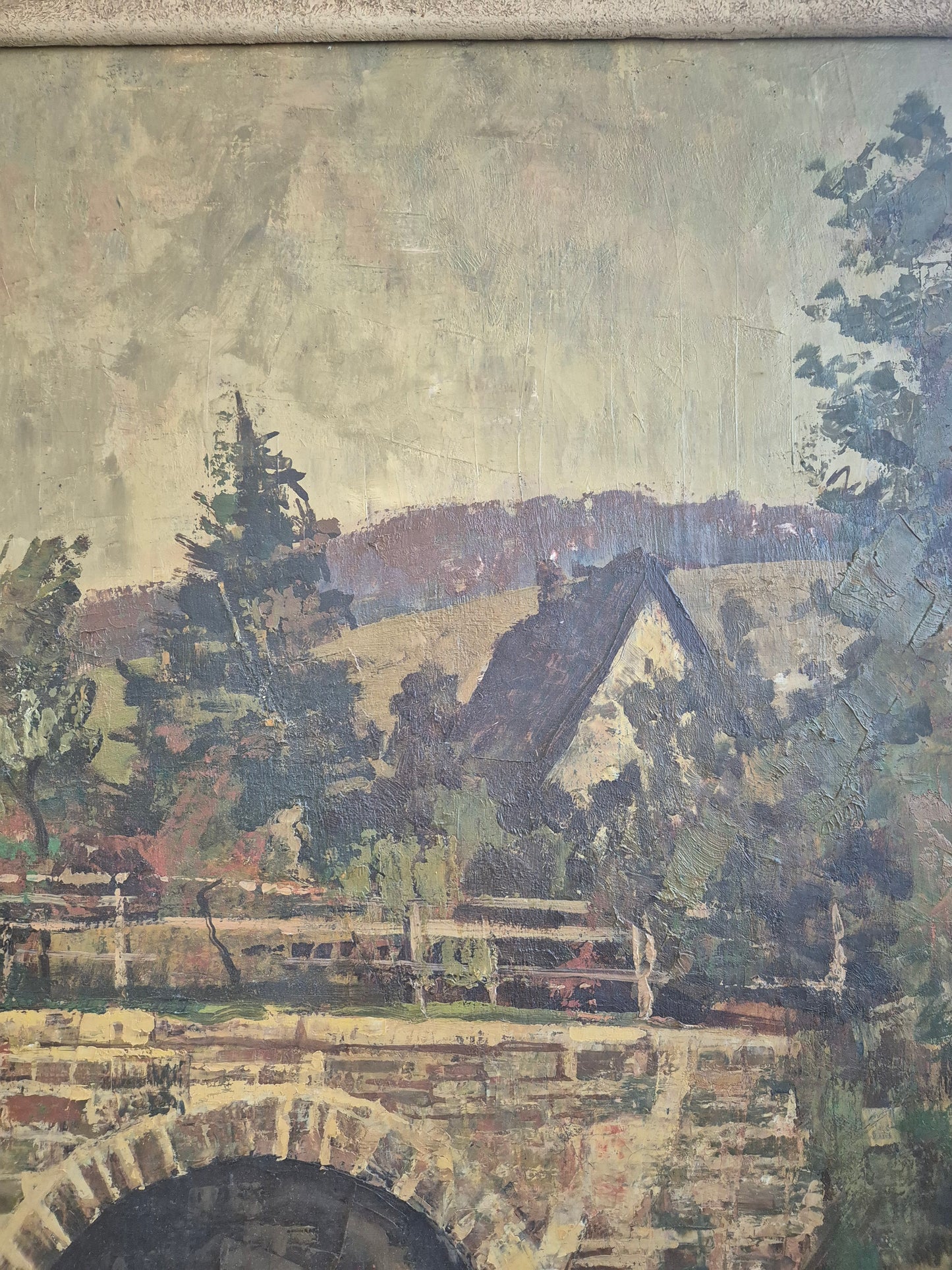 Ölgemälde Steinbrücke Europäische Schule 20. Jhrd. 52x45 cm