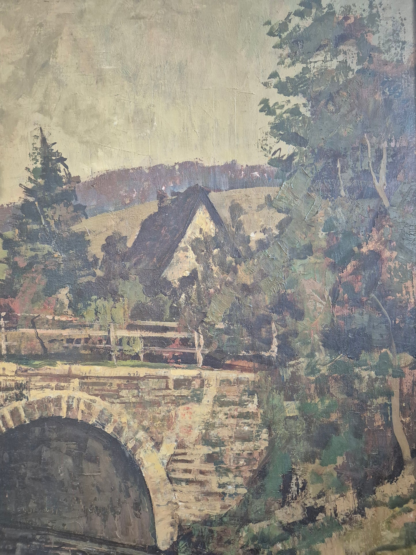 Ölgemälde Steinbrücke Europäische Schule 20. Jhrd. 52x45 cm