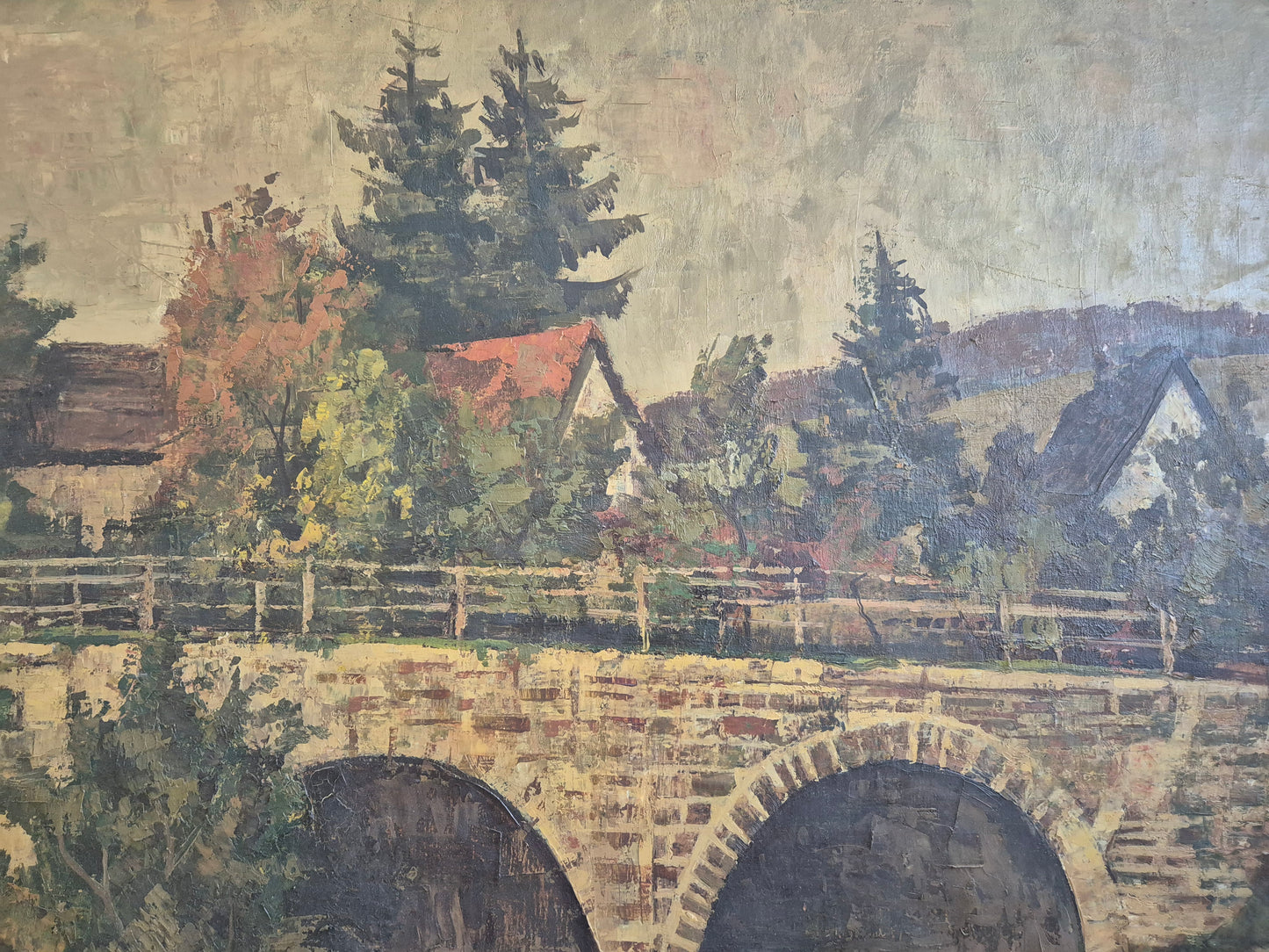 Ölgemälde Steinbrücke Europäische Schule 20. Jhrd. 52x45 cm