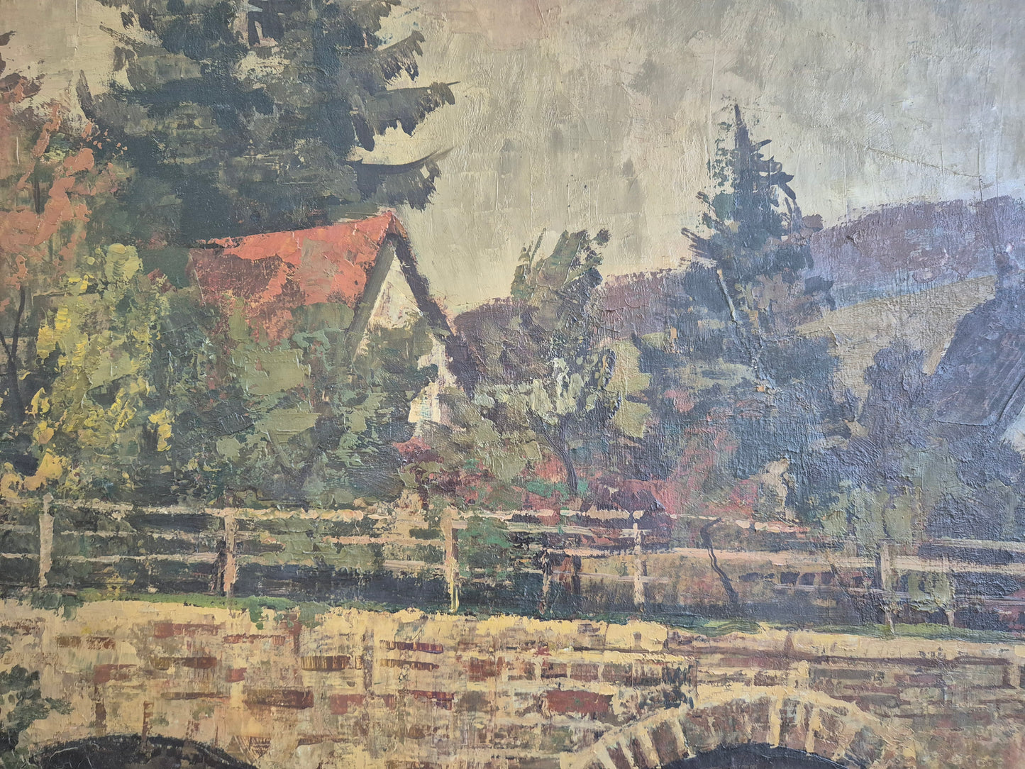 Ölgemälde Steinbrücke Europäische Schule 20. Jhrd. 52x45 cm