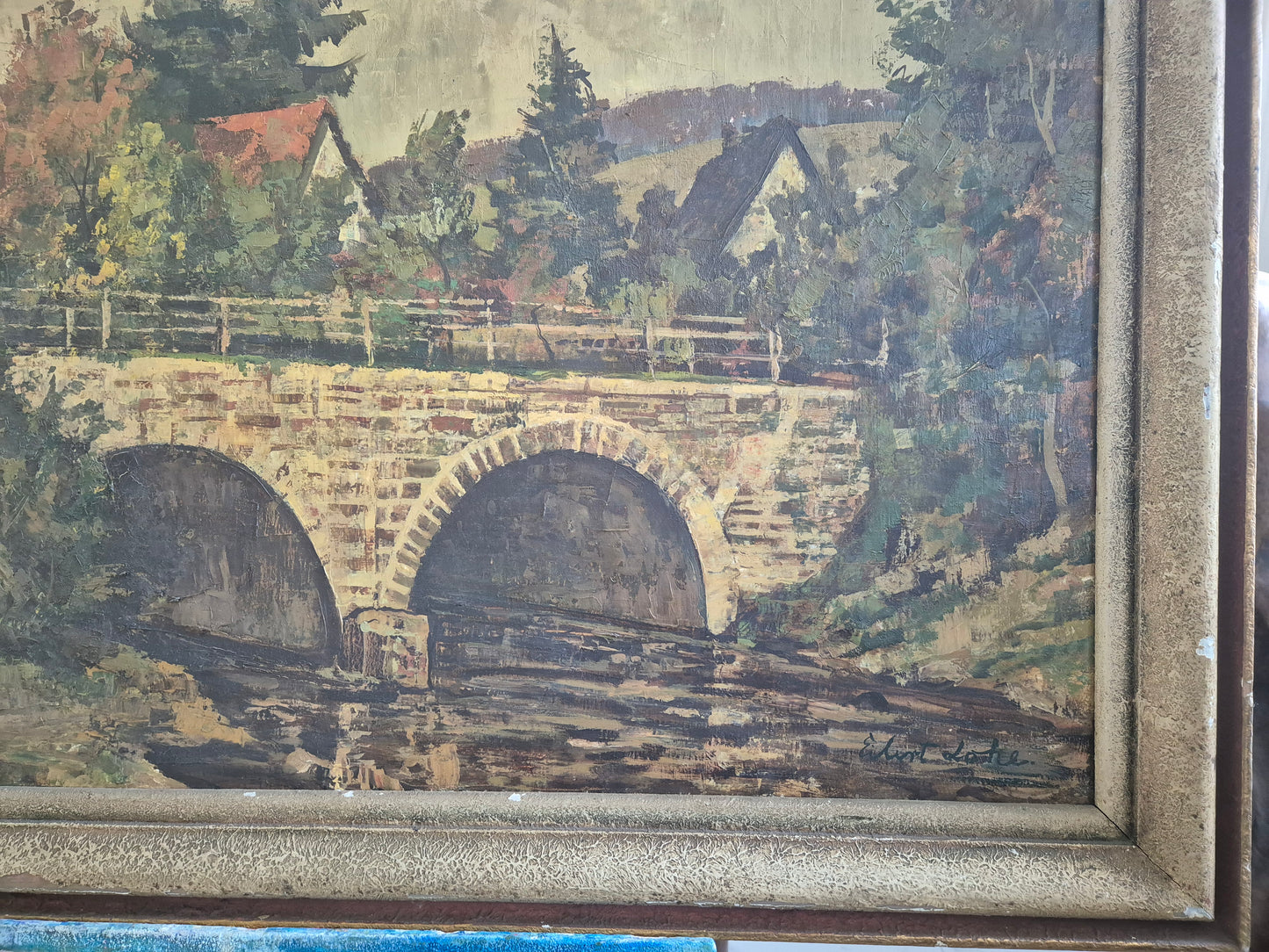 Ölgemälde Steinbrücke Europäische Schule 20. Jhrd. 52x45 cm