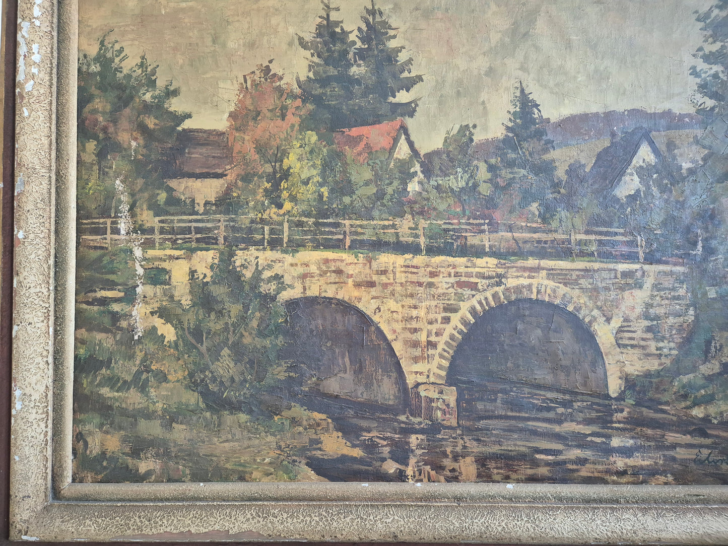 Ölgemälde Steinbrücke Europäische Schule 20. Jhrd. 52x45 cm