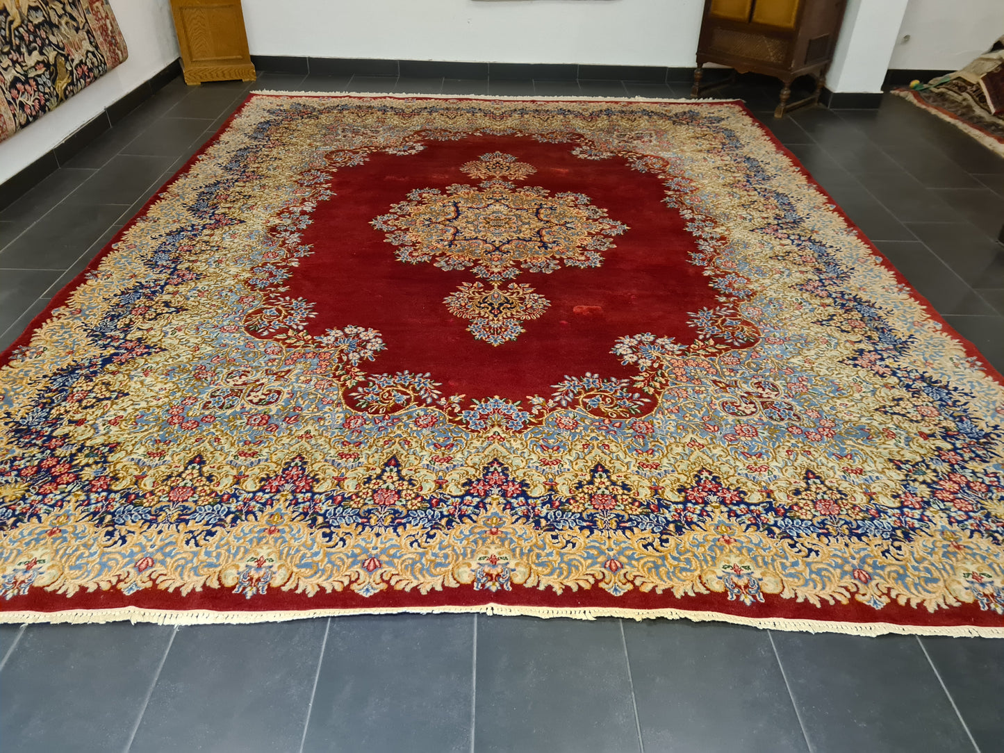 Perserteppich Orientteppich Handgeknüpfter Teppich Kirman Laver fein 380x305cm