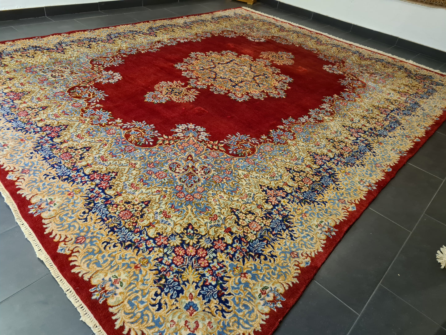 Perserteppich Orientteppich Handgeknüpfter Teppich Kirman Laver fein 380x305cm