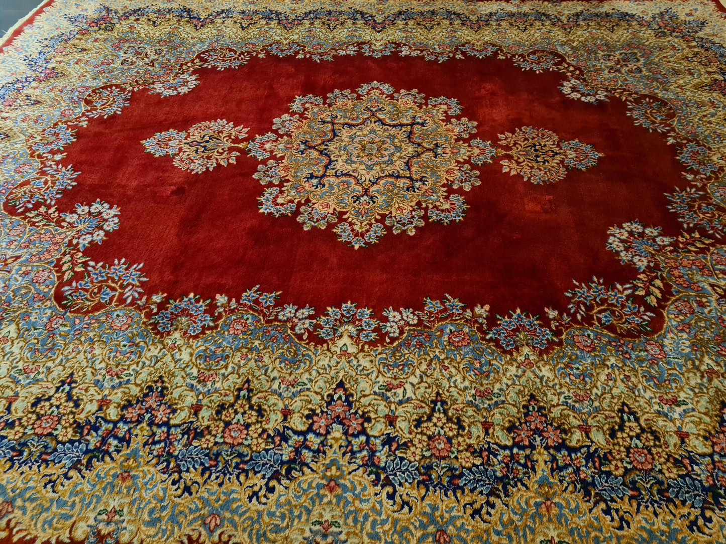 Perserteppich Orientteppich Handgeknüpfter Teppich Kirman Laver fein 380x305cm