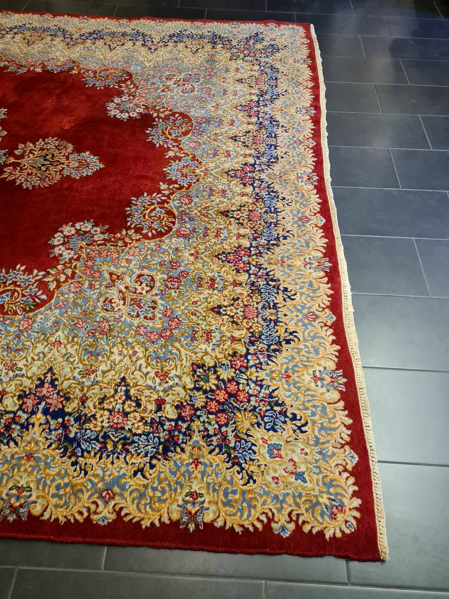 Perserteppich Orientteppich Handgeknüpfter Teppich Kirman Laver fein 380x305cm