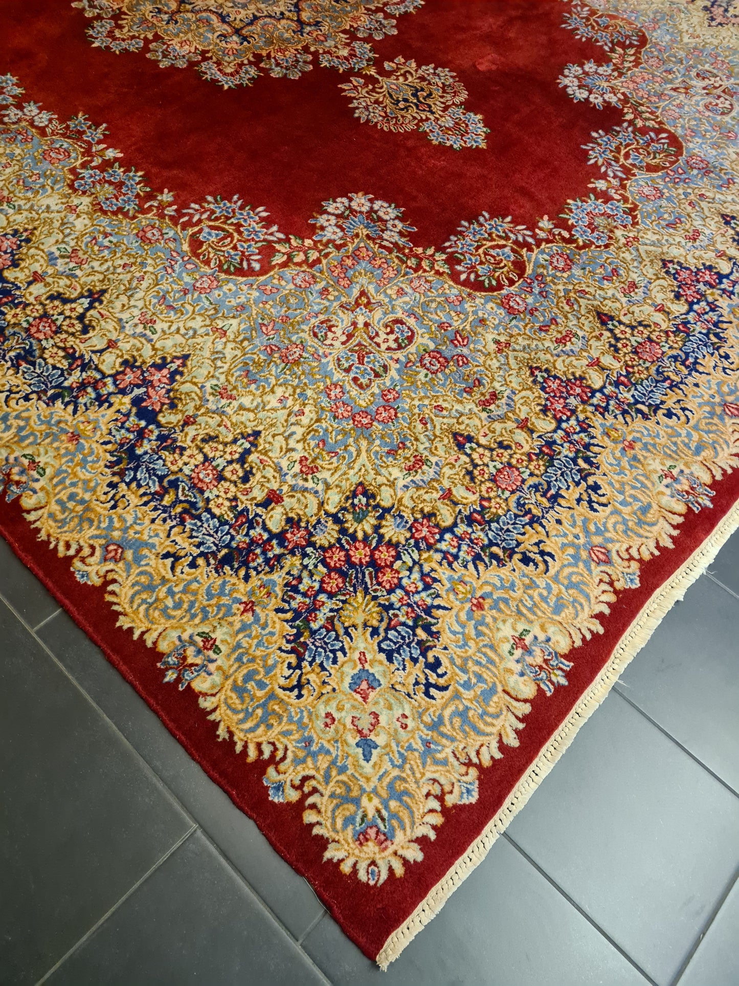 Perserteppich Orientteppich Handgeknüpfter Teppich Kirman Laver fein 380x305cm