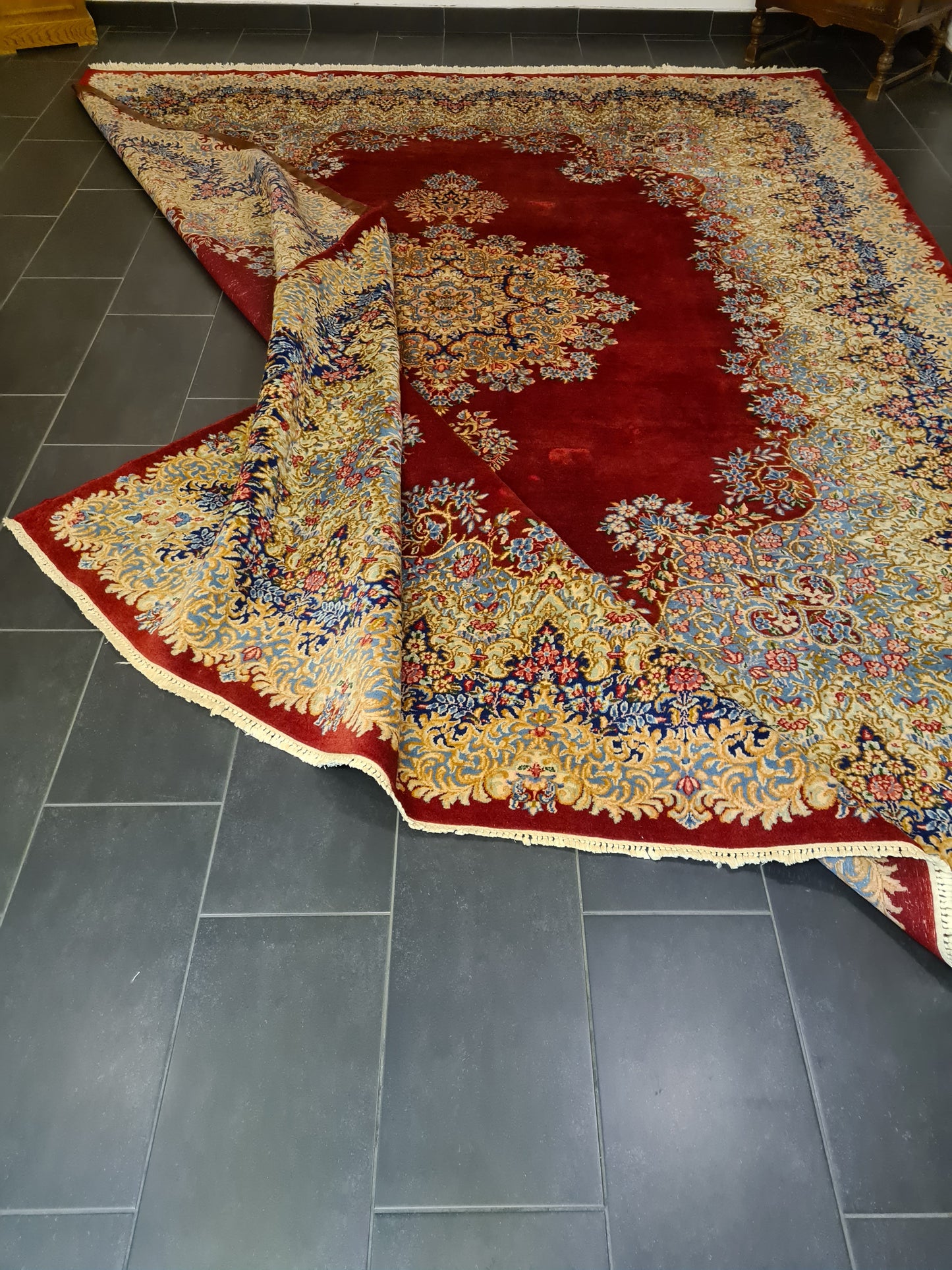 Perserteppich Orientteppich Handgeknüpfter Teppich Kirman Laver fein 380x305cm