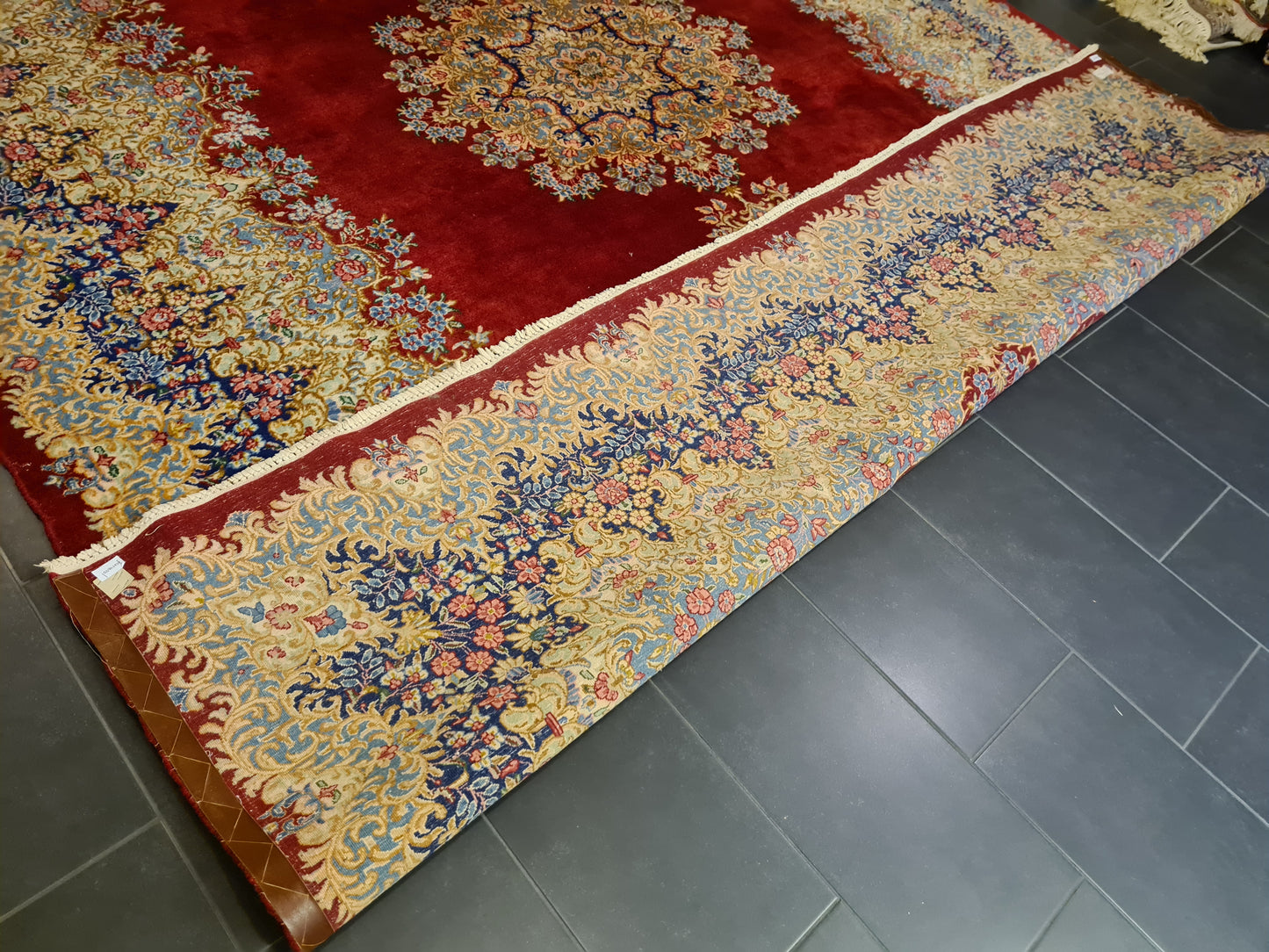 Perserteppich Orientteppich Handgeknüpfter Teppich Kirman Laver fein 380x305cm