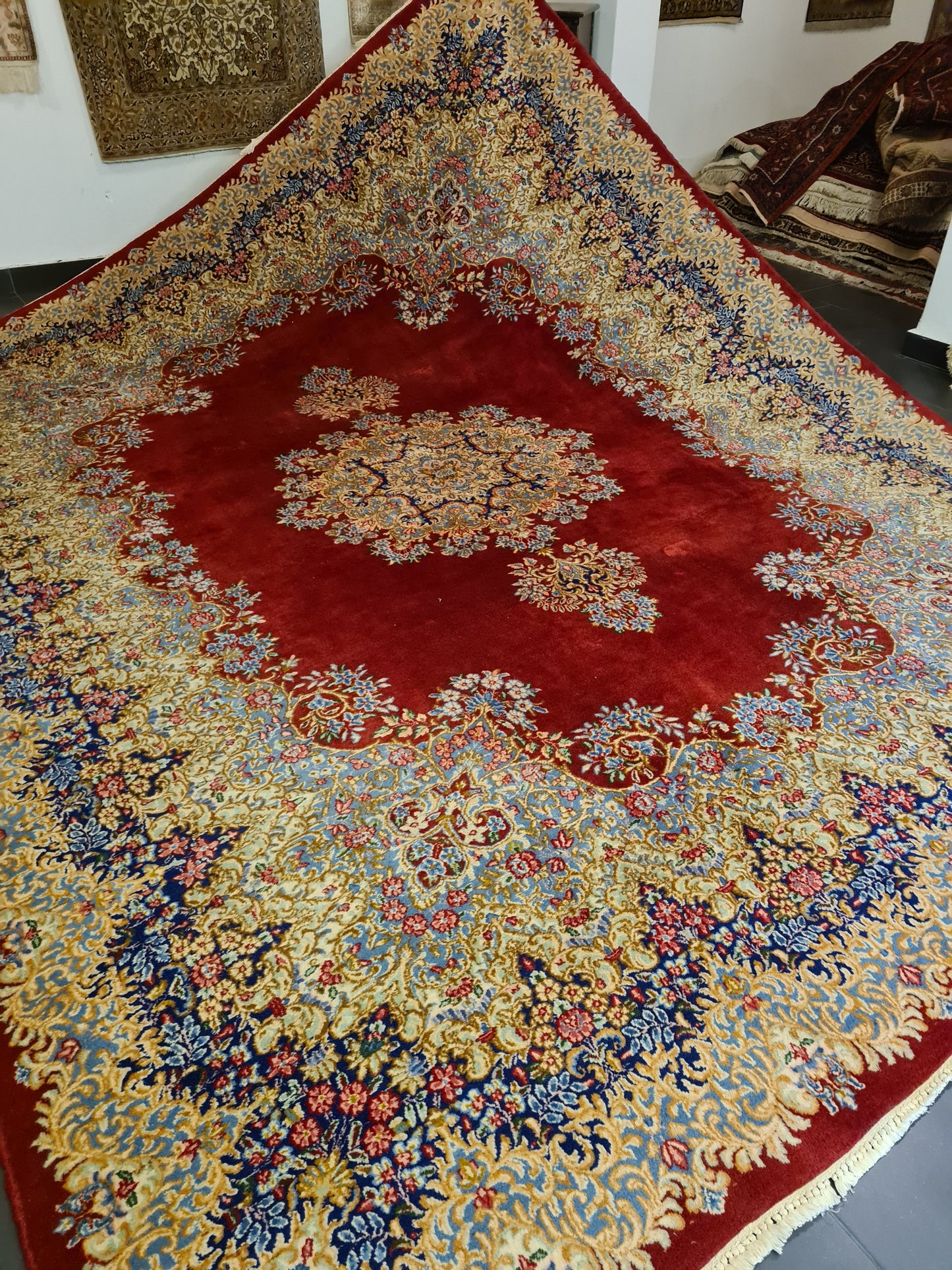 Perserteppich Orientteppich Handgeknüpfter Teppich Kirman Laver fein 380x305cm