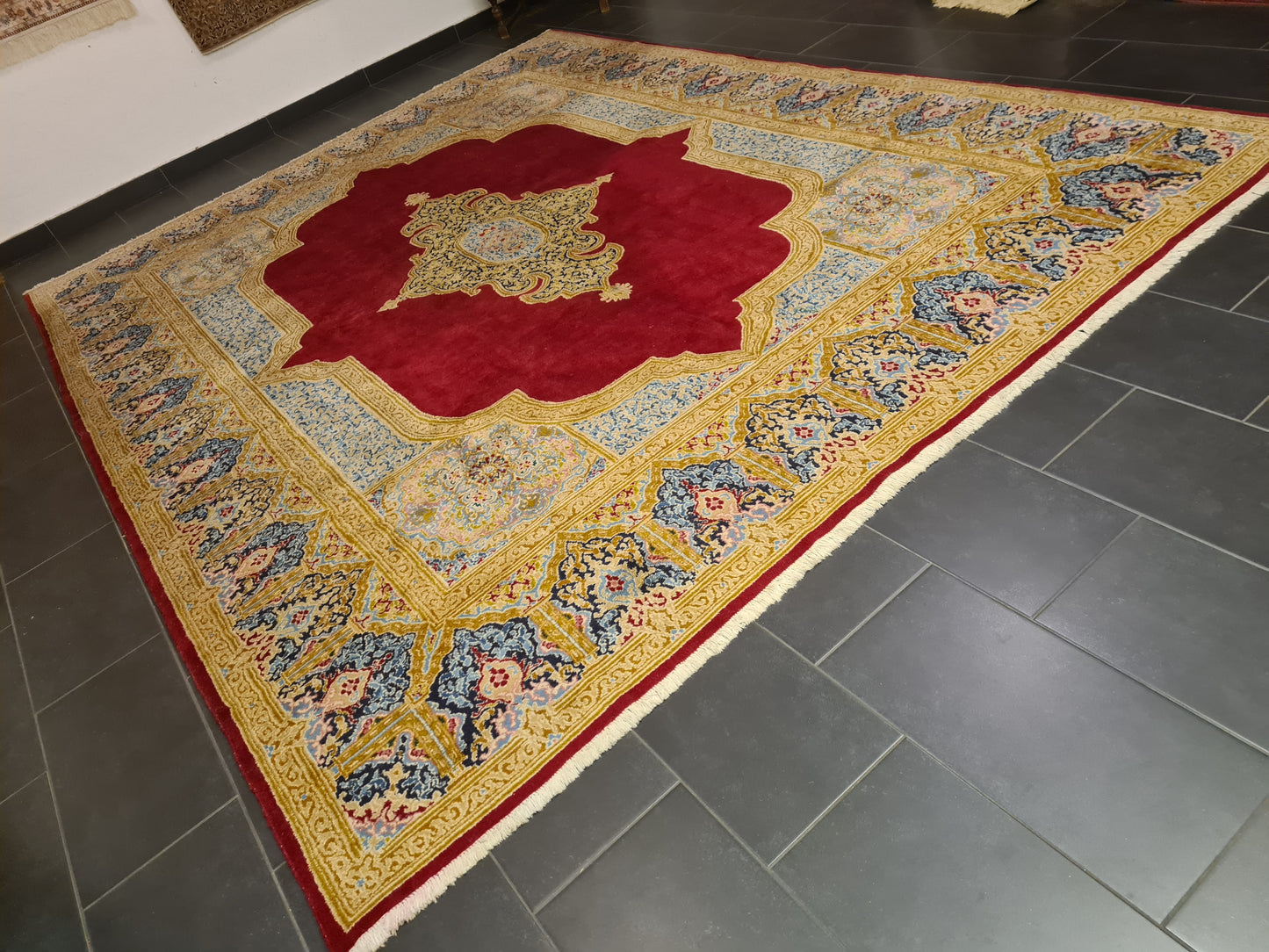 Perserteppich Orientteppich Handgeknüpfter Teppich Kirman 393x290cm