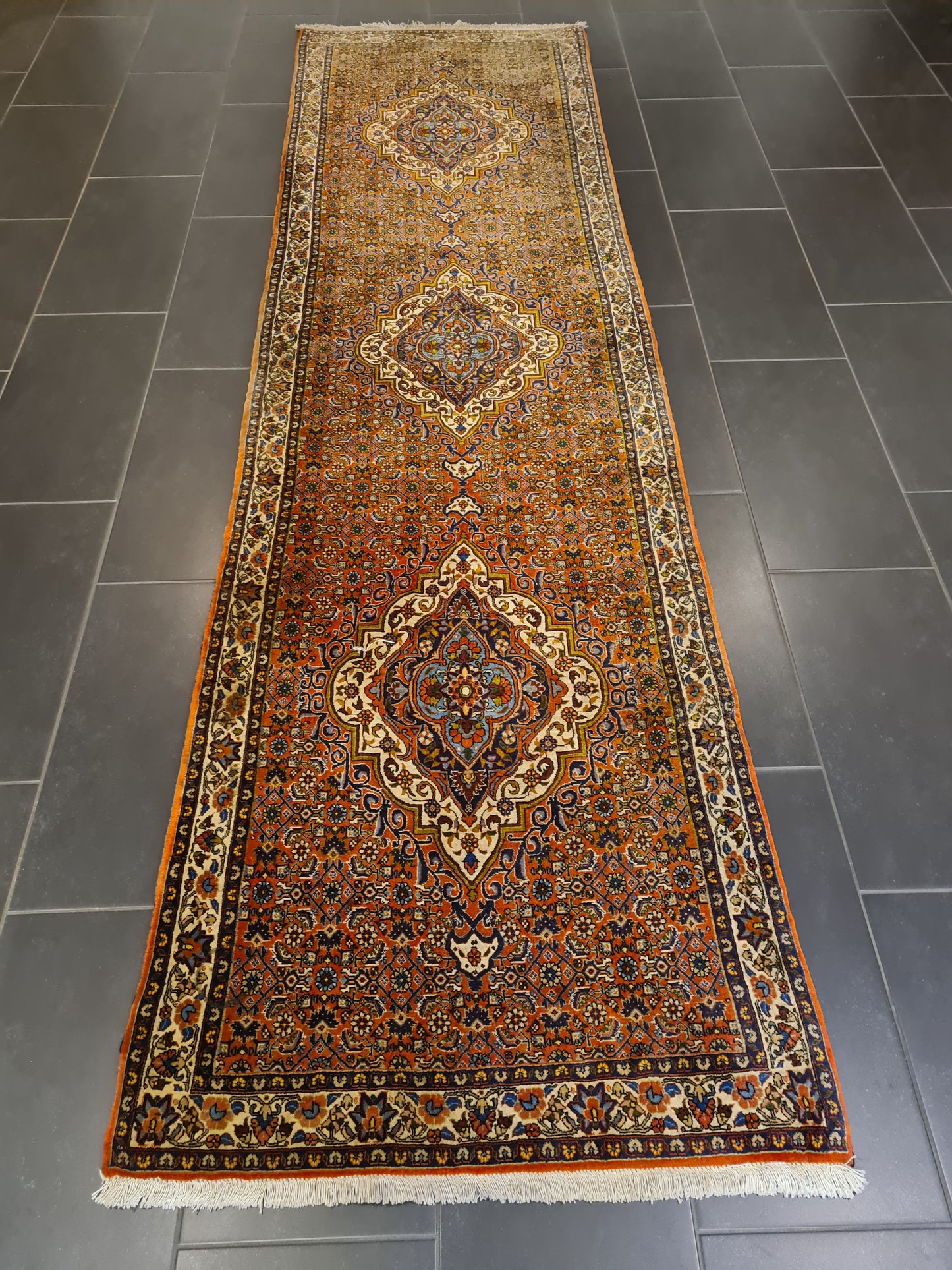 Perserteppich Orientteppich Handgeknüpfter Teppich Bidjar Läufer 325x90cm