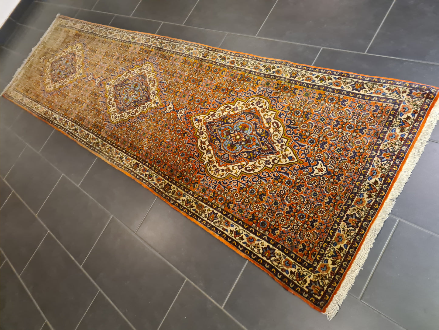 Perserteppich Orientteppich Handgeknüpfter Teppich Bidjar Läufer 325x90cm