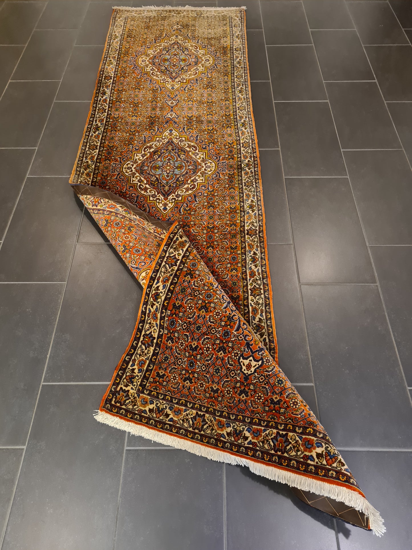 Perserteppich Orientteppich Handgeknüpfter Teppich Bidjar Läufer 325x90cm