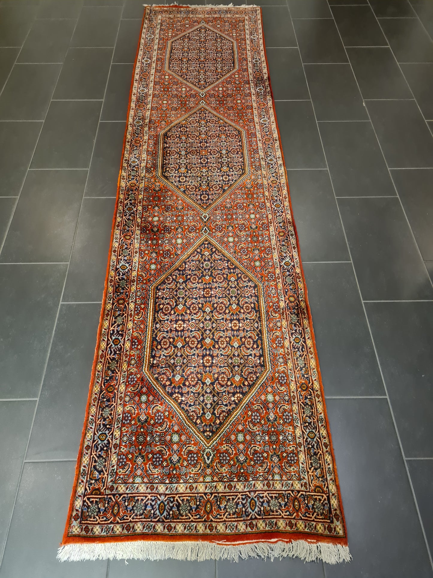 Perserteppich Orientteppich Handgeknüpfter Teppich Bidjar Läufer 347x82cm