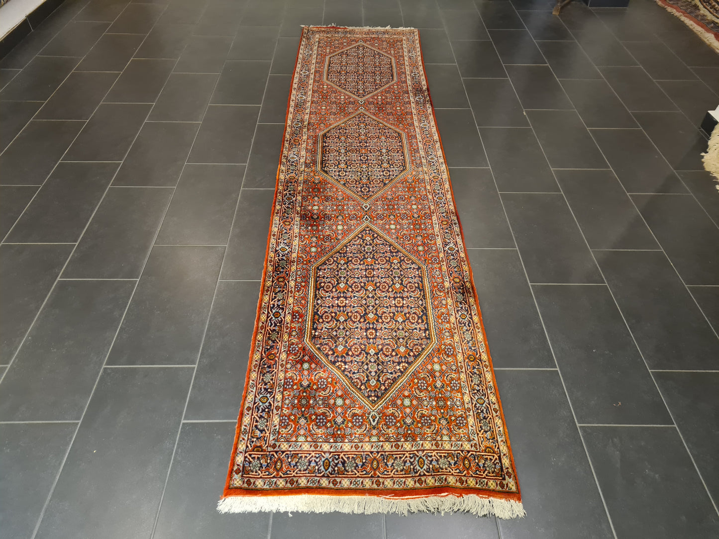 Perserteppich Orientteppich Handgeknüpfter Teppich Bidjar Läufer 347x82cm