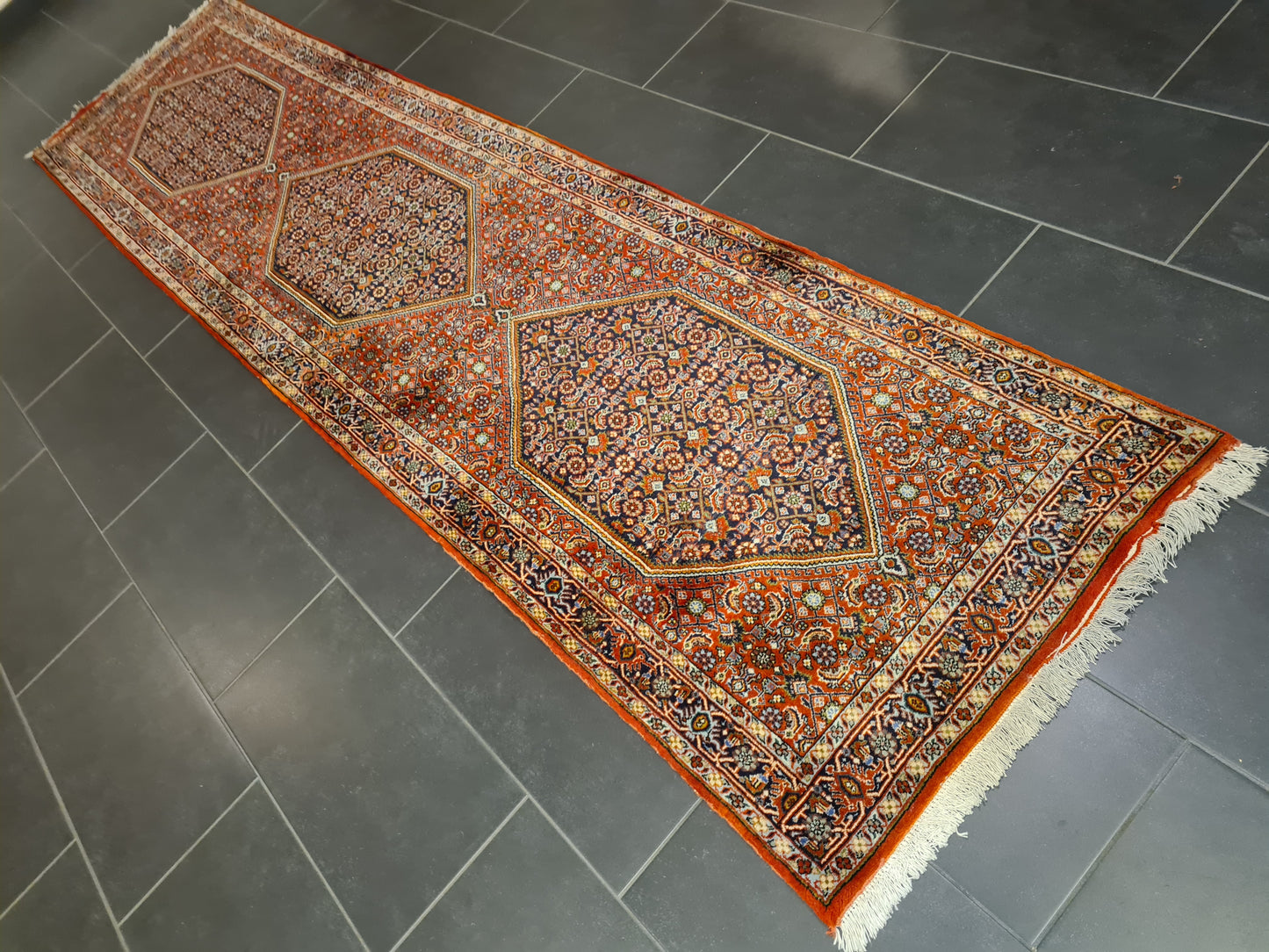 Perserteppich Orientteppich Handgeknüpfter Teppich Bidjar Läufer 347x82cm