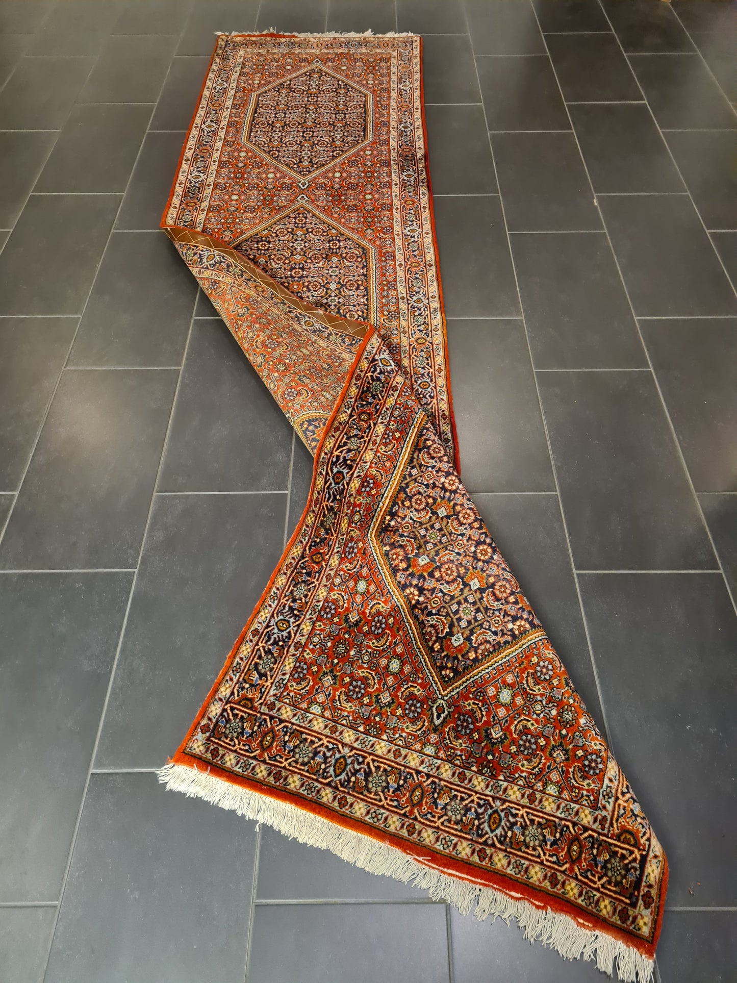 Perserteppich Orientteppich Handgeknüpfter Teppich Bidjar Läufer 347x82cm