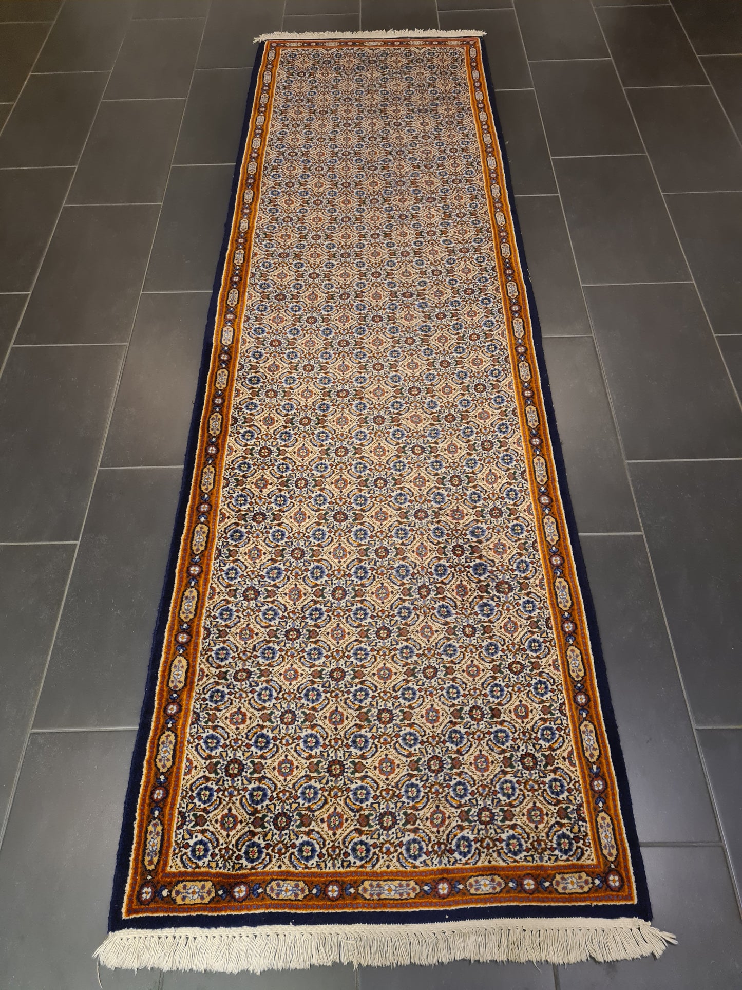 Perserteppich Orientteppich Handgeknüpfter Teppich Moud Läufer 300x88cm